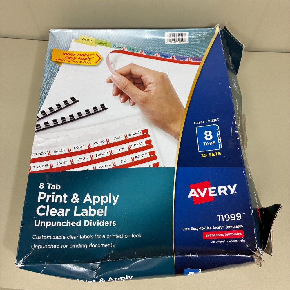 Avery® Print & Apply Clear Label Unpunched Dividers 8 Pastel Tabs, 25 Sets 11999